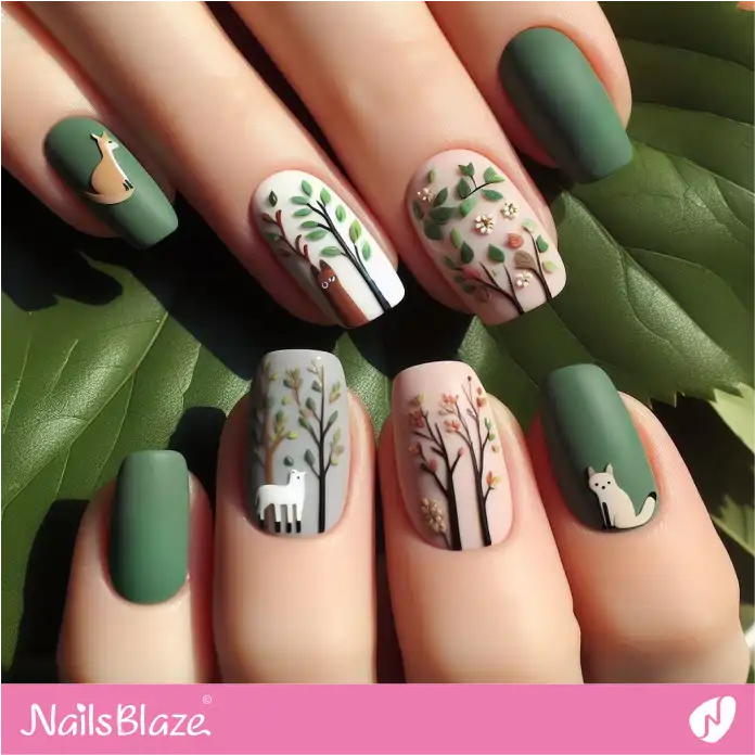 Green Forest Nails with Animals Design | Love the Forest Nails - NB2855